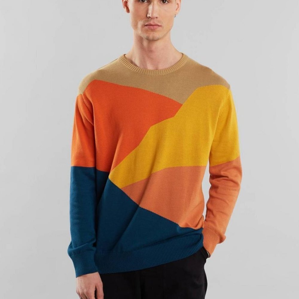 Dedicated. - Men's Mora Cut Mountain Pullover Sweater- Orange Multicolor, Large